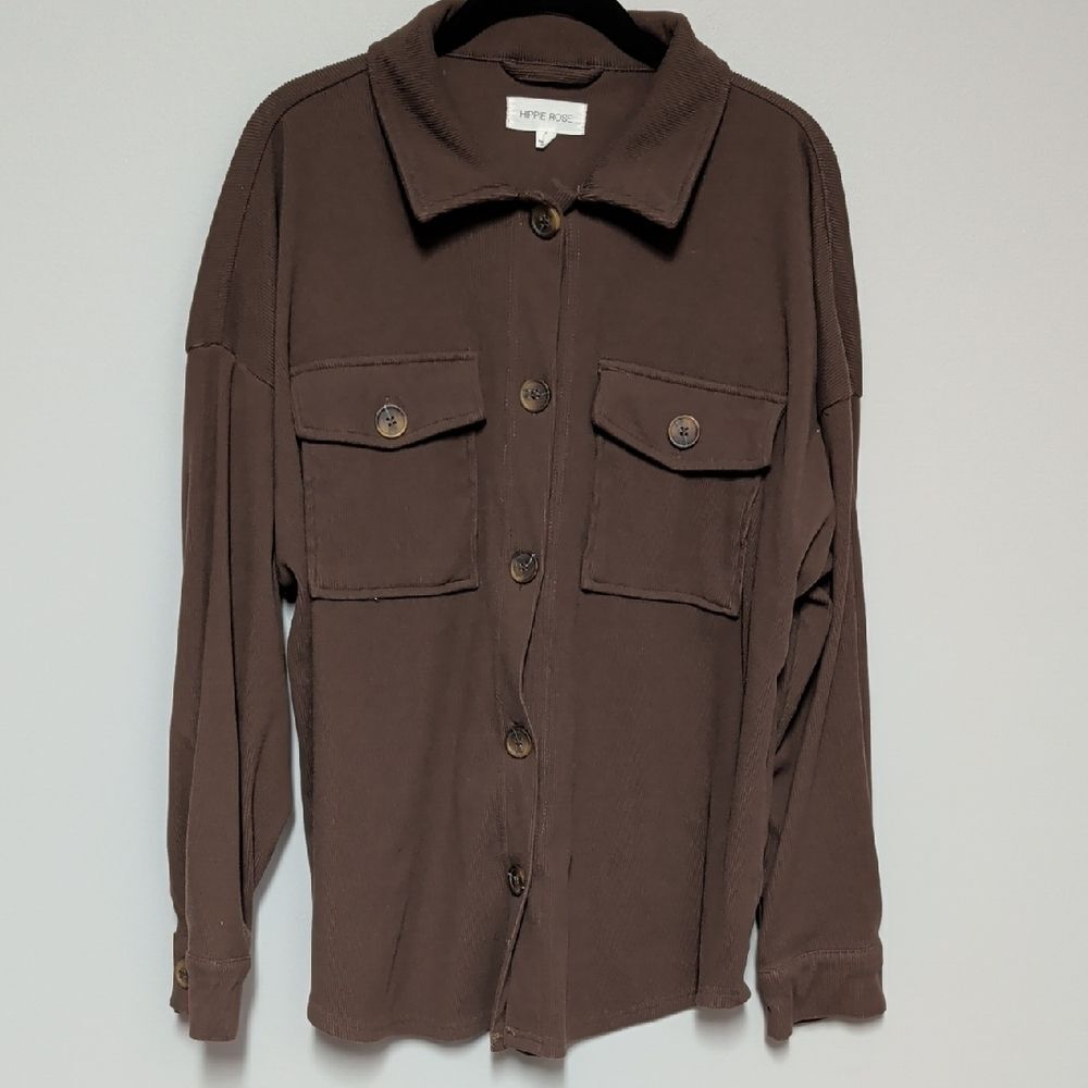Casual Brown Button-Up Shirt Jacket